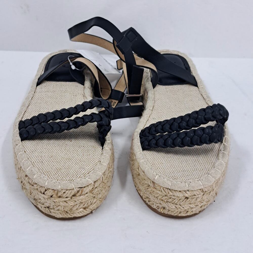 H&M Sandals 38 EU 7 US Braided Detail Espadrilles‎ Platform Ankle Strap Black - Picture 5 of 12
